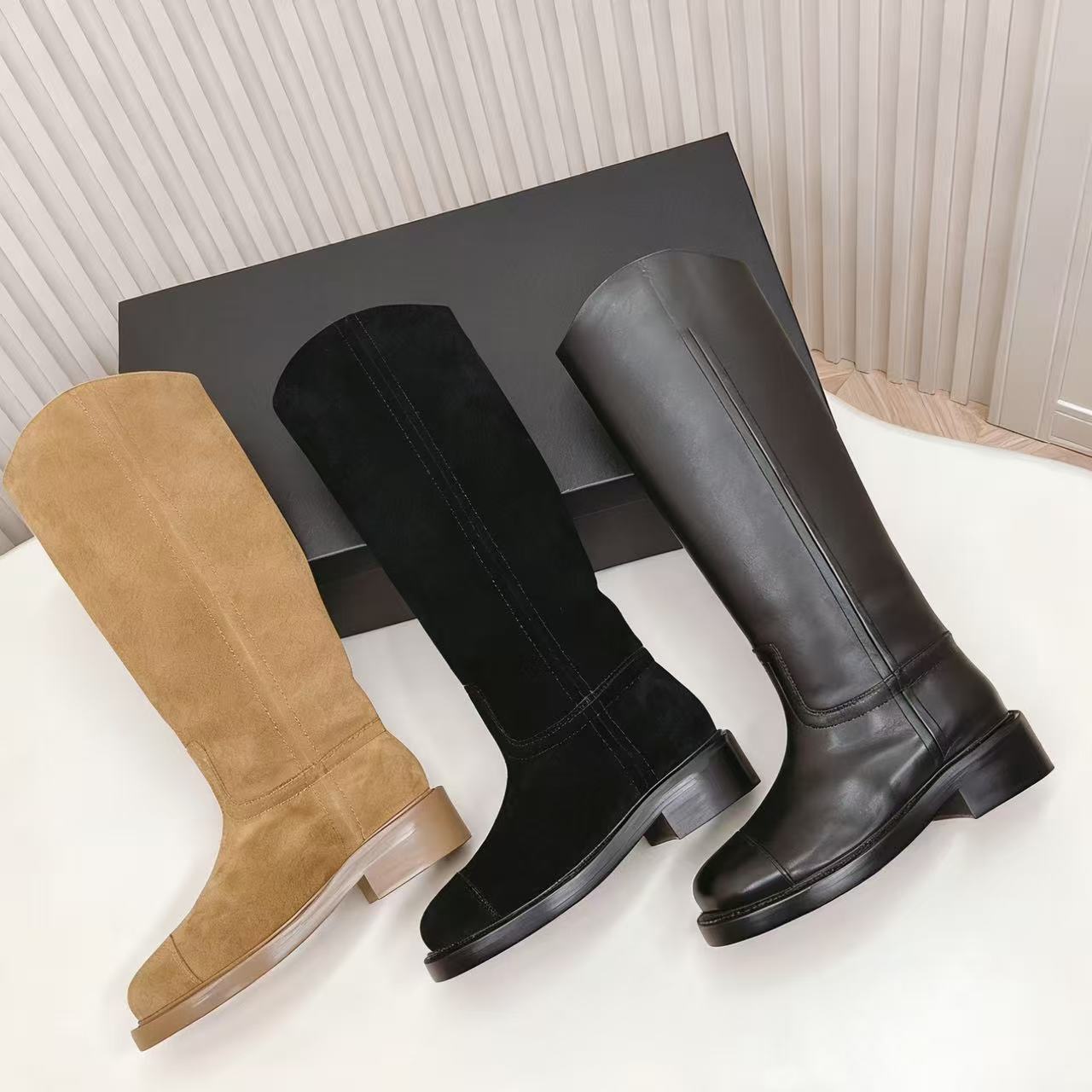 Begum stiletto flat bottom Knee boots Rhinestone Pointed toe leather Tassel Boots Knee-high boot luxury designers shoe for women factory footwear Sizes 35-4