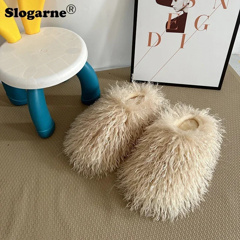 Winter Fluffy Slippers Women Outdoor Faux Fur Slides Ladies Indoor Furry Faux Wool Slippers Warm Shoes House Shoes 251022