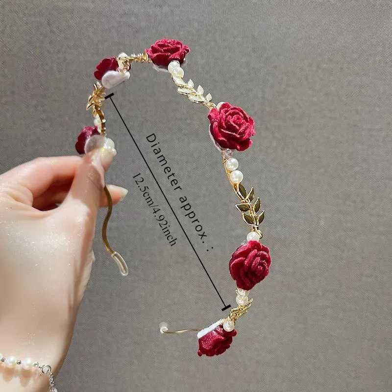 Womens Vintage French Rose Faux Pearl Hairband Girl VintageInspired Alloy Headband for Women Sweet Floral Design V251022