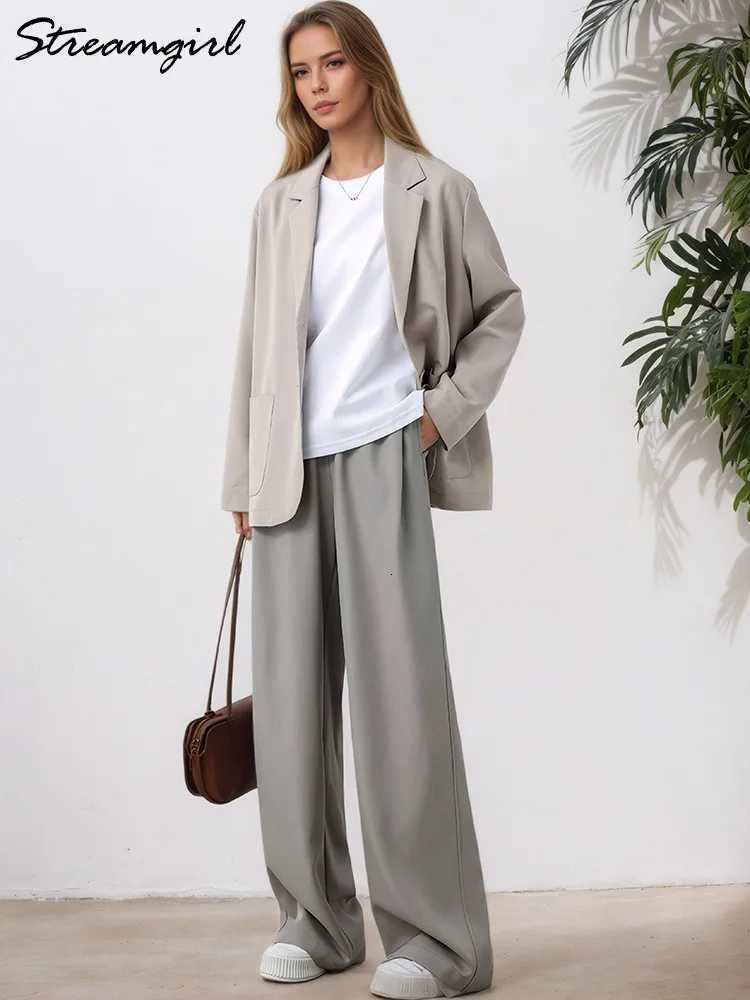 Women Wide Leg Pants Formal Gray Long Office Wear Pants Ladies Spring Straight Leg Black Work Trousers For Women Office SummerT251022