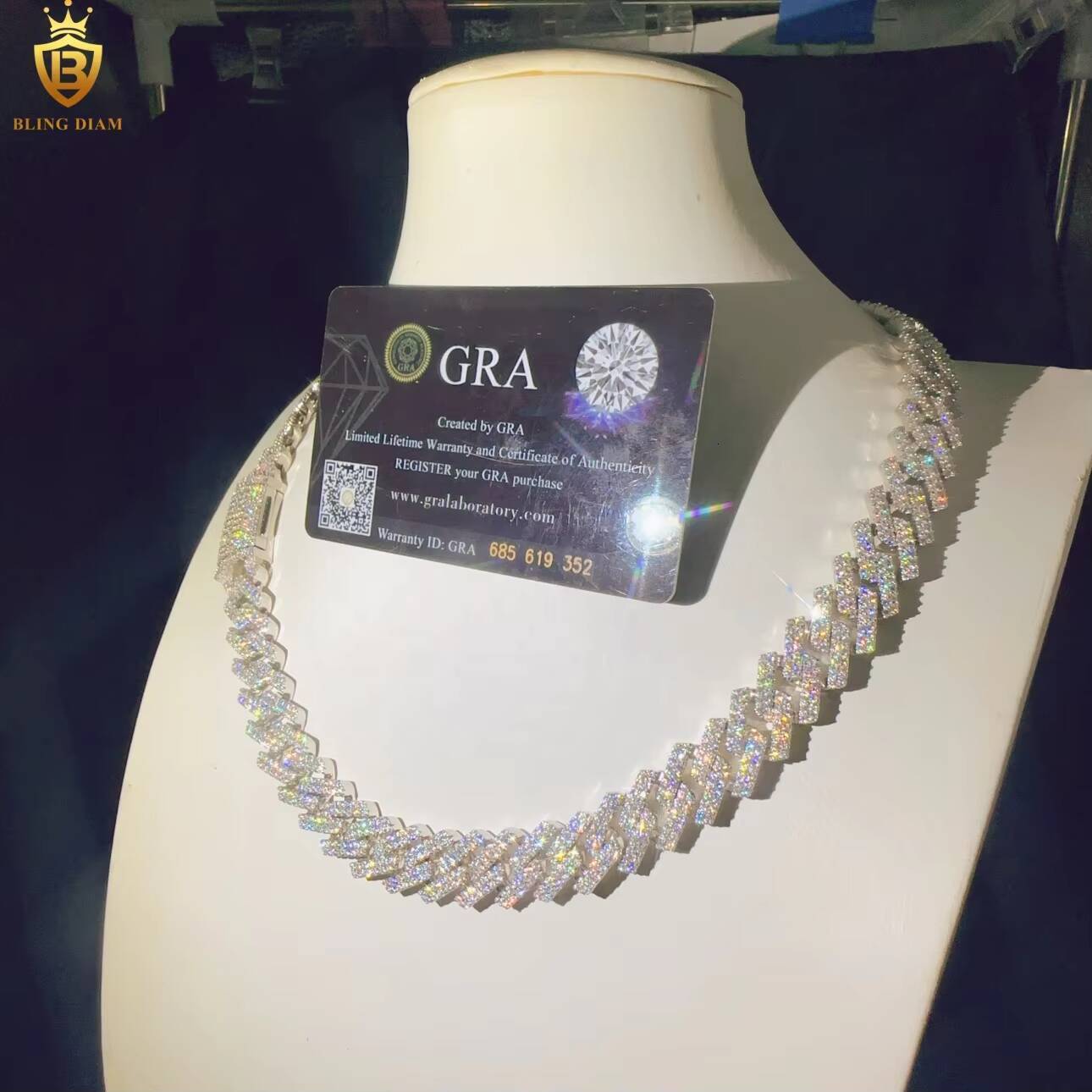 GRA Certificated 135mm Fashion Luxury VVS Moissanite Diamond Iced Out Necklace Miami Cuban Link Chain
