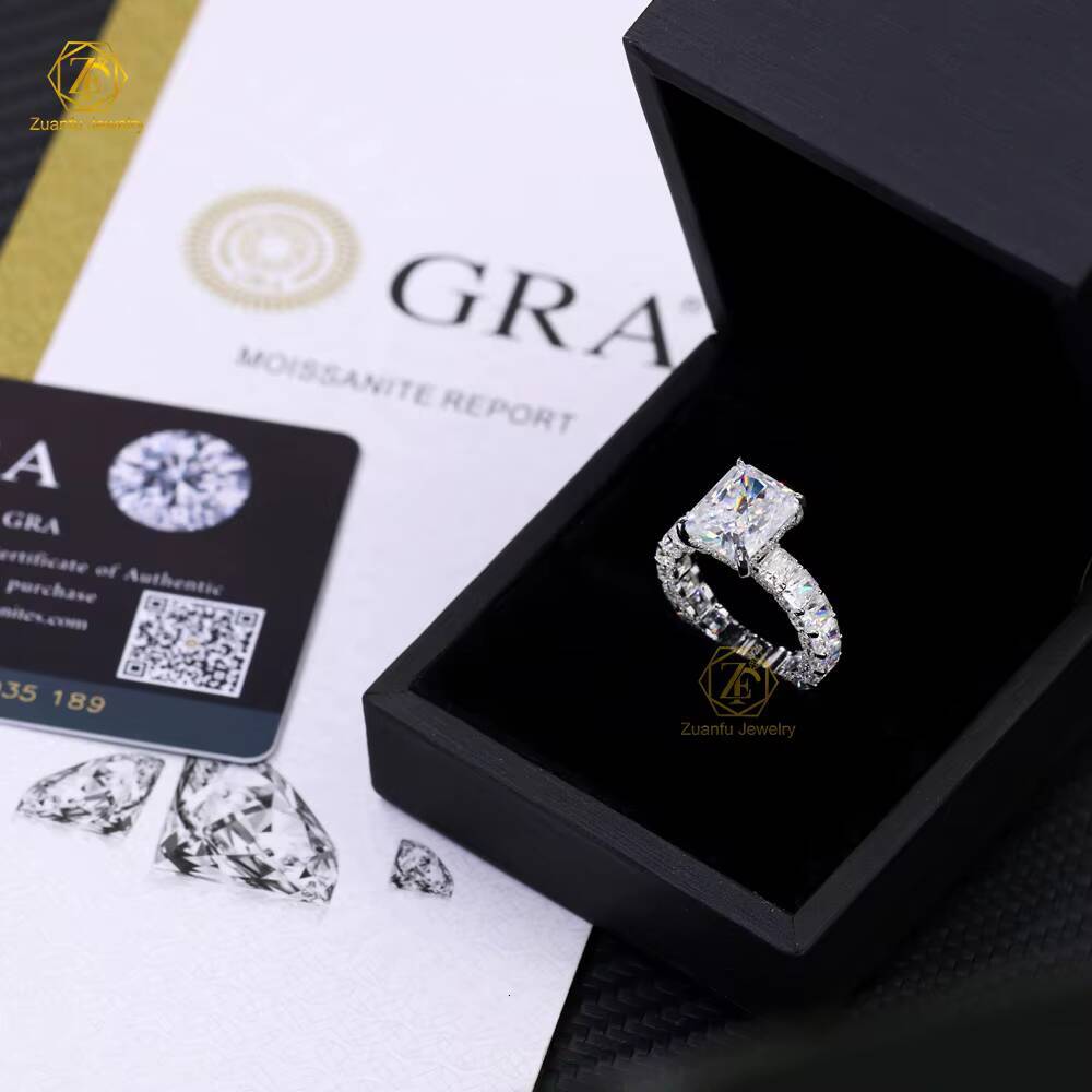 Luxury Custom 5ct Radiant GRA Moissanite Diamond Ring 925 Silver 14K Solid Gold Fine Wedding Band Premium Manufactured Jewelry
