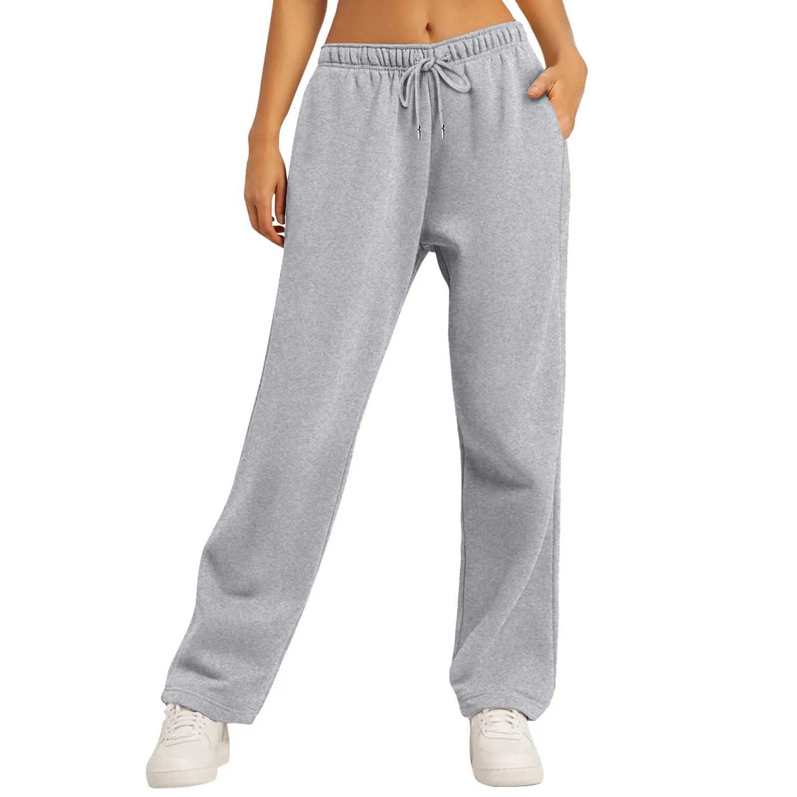 Womens Fleece Lined Sweatpants Wide Straight Leg Pants Bottom Winter Warm Pants Daily Casual Jogger Sweatpants Sports TrousersT251022
