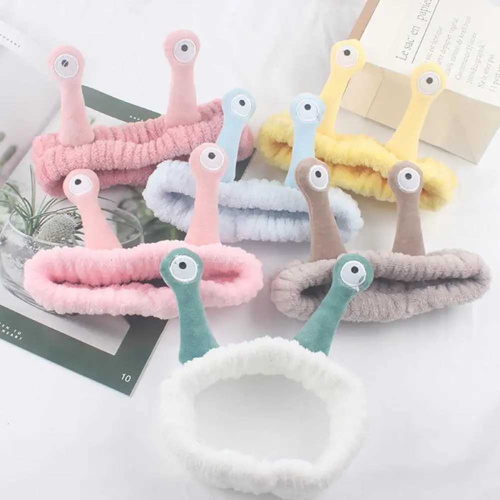 Cartoon Big Eye Snail Headband For Washing Face Cute Elastic Snail Makeup Hair Band Soft Coral Fleece Hairbands For Women Girls V251022
