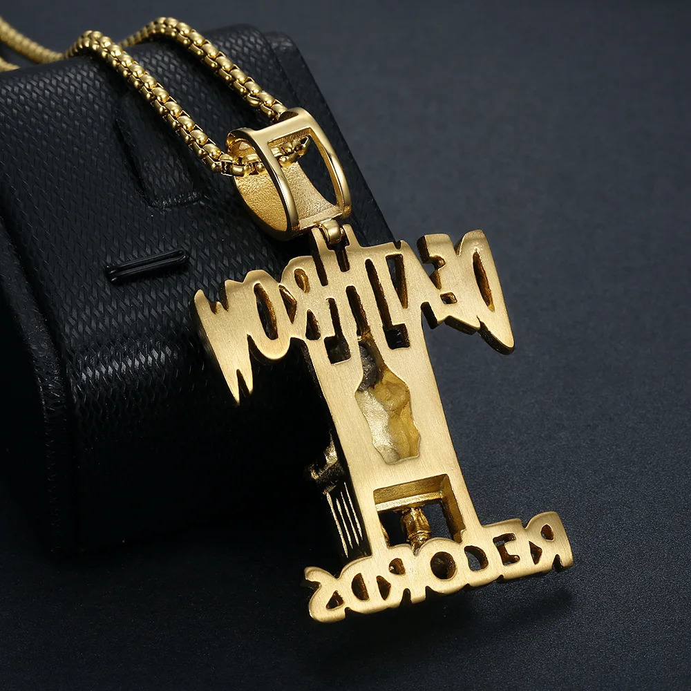 Nightclub Rhinestone Records Prisoner Pendant Hip Hop Death Row Chain Stainless Steel Men Necklace Wholesale Jewelry 251017