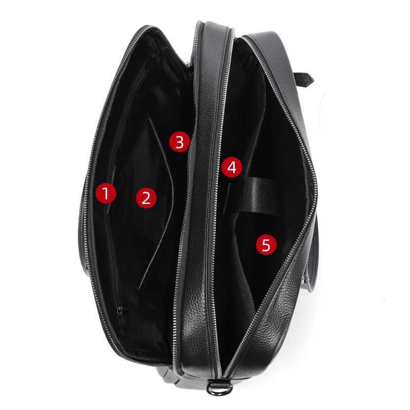Double Zipper Men Bags Genuine Leather Men Briefcase Bag Business Leather Laptop Bag Shoulder Fashion Office Male Handbag Large W251022