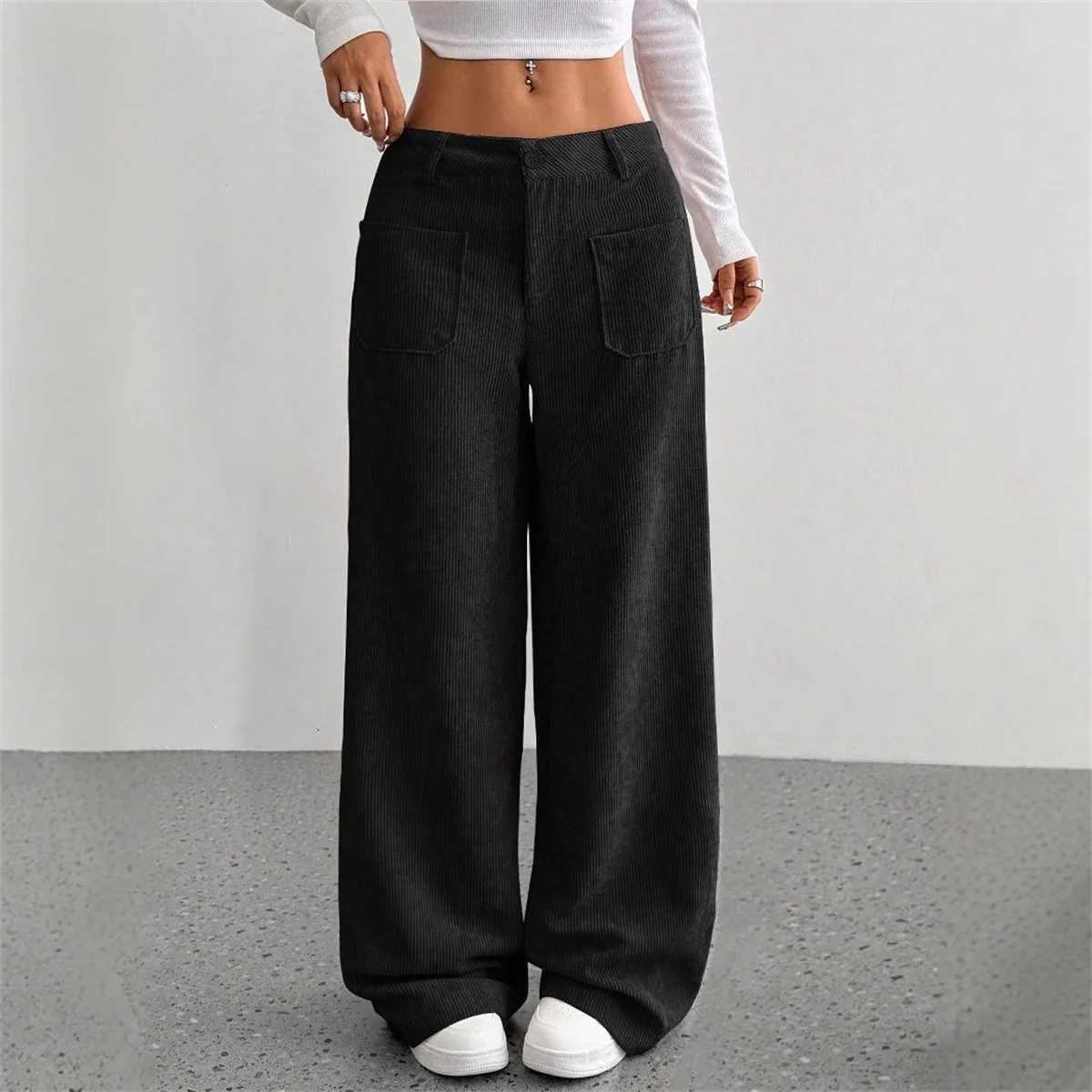 Women Autumn Winter Corduroy Pant Fashion Retro New In Wide Leg Trousers Lady Casual High Waist Solid Pants Street Chic ClothesT251022