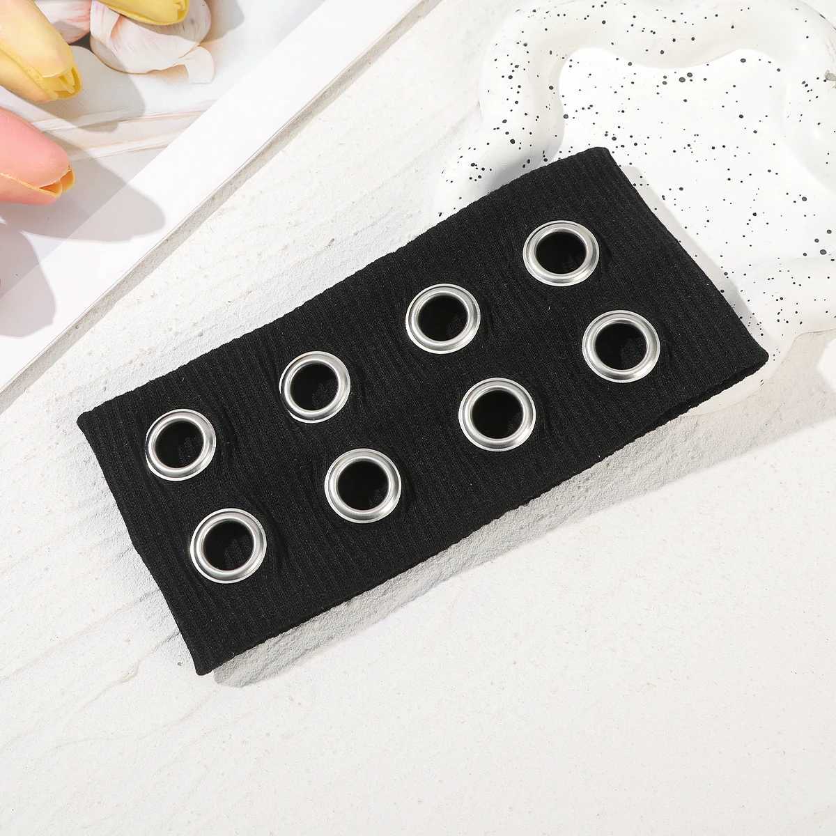 AWAYTR Punk Girl Fabric Hollow Elastic Headbands Metal Rock Personalized Hollow Eyelets Hair Band Casual Sports Grommet Headband V251022
