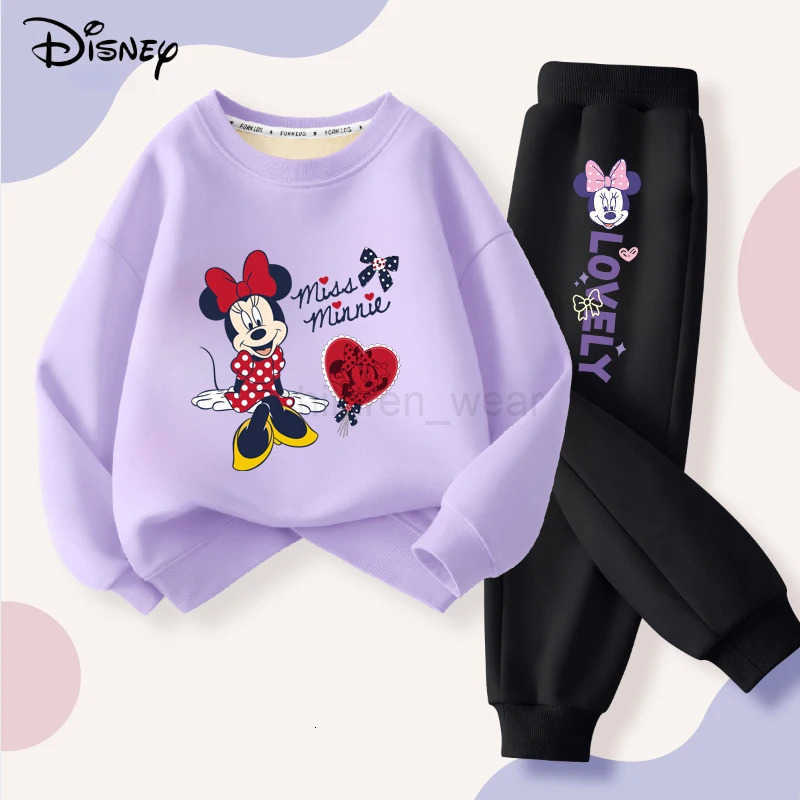 Disney Minnie Printing Baby Girls Clothes Set Autumn Children Sweatshirt Top and Pants Bottom 2 Piece Suit Casual Tracksuit H251022