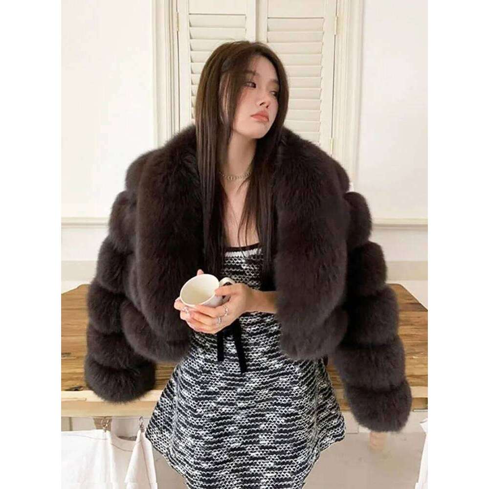 ZADORIN Big Collar Spliced Cropped Coat Woman Clothing Thicken Furry Faux Jacket Winter Fur Coats Top Mujer