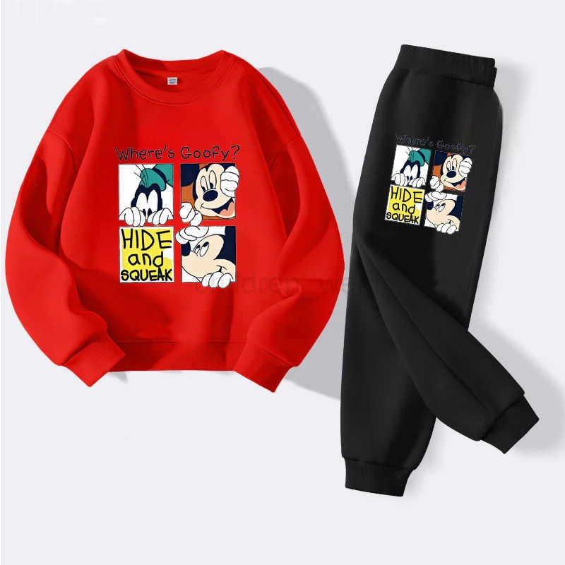 Disney New Autumn Childrens Hoodies Sets Anime Mickey Boys Pullover and Long Pants Two Piece Set Kids Casual Thin Tracksuit H251022