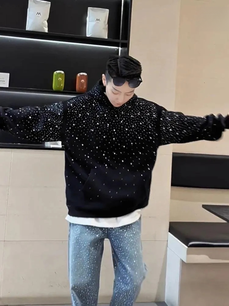 Men's Hoodies Heavy Du Street Sle Hoodie Designer Hoodie Jacket Tracksuit Men Polo Veste Coat With Oulder Pads For Men Sparkling Rhinestone Desig