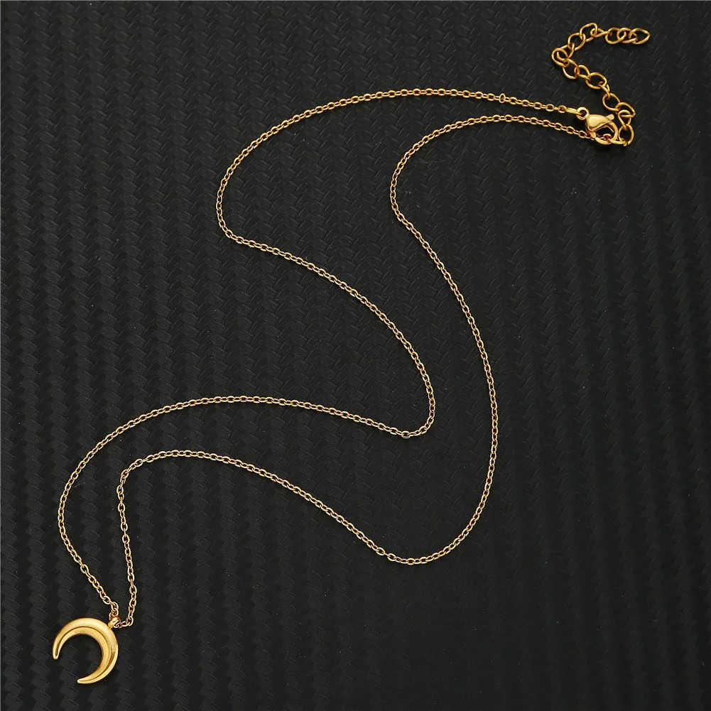 New Fashion Stainless Steel Thin Chain Moon Pendant Necklace For Woman Half Moon Horn Charms Necklace Jewelry U251022