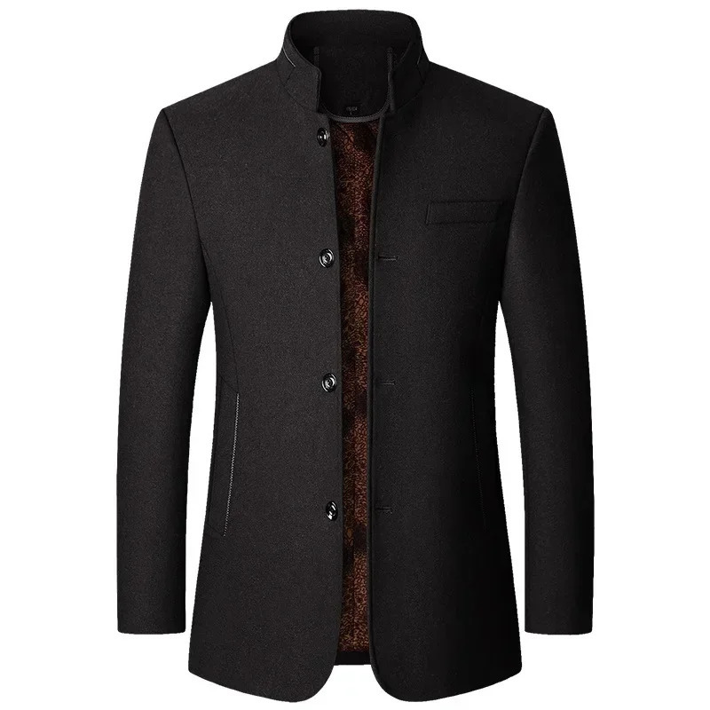 Cashmere Trench Coats Standup Collar Business Casual Suits Male Winter Jackets Men Fleece Woollen Blazers 251015