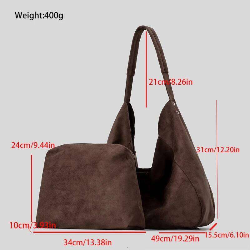 Retro Soft Suede Bucket Women's Large Capacity Shoulder Fashionable Winter New Style Polyester Lining Versatile Tote Bag Suotong1022