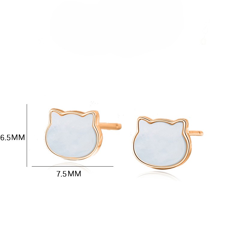 TaiYang S925 Sterling Silver Mother of Pearl Kitten Stud Earrings, Minimalist Shell Earrings for Girls and Sensitive Ears