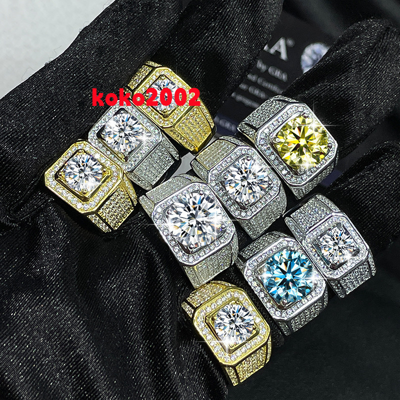 New Exquisite Jewelry Hiphop Luxury Fashion 925 Sterling Silver square Mossanite Mens Personality Ring Wholesale Jewelry