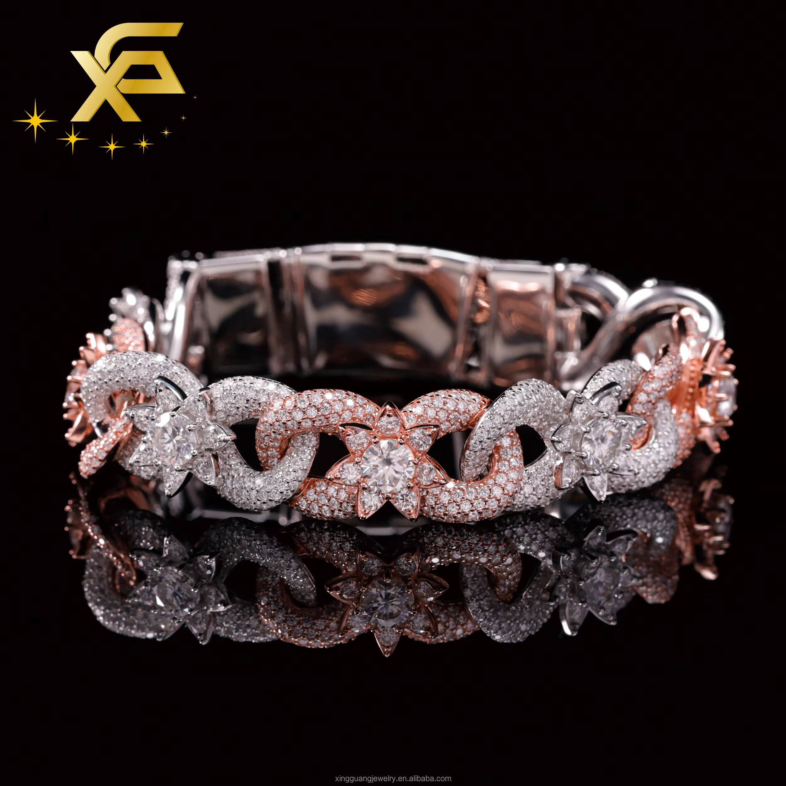 Unique Design Shining Jewelry Infinity Chain 925 Silver Hip Hop Iced Out VVS Moissanite Diamond Flower Cuban Lidynamic Chain Necklace