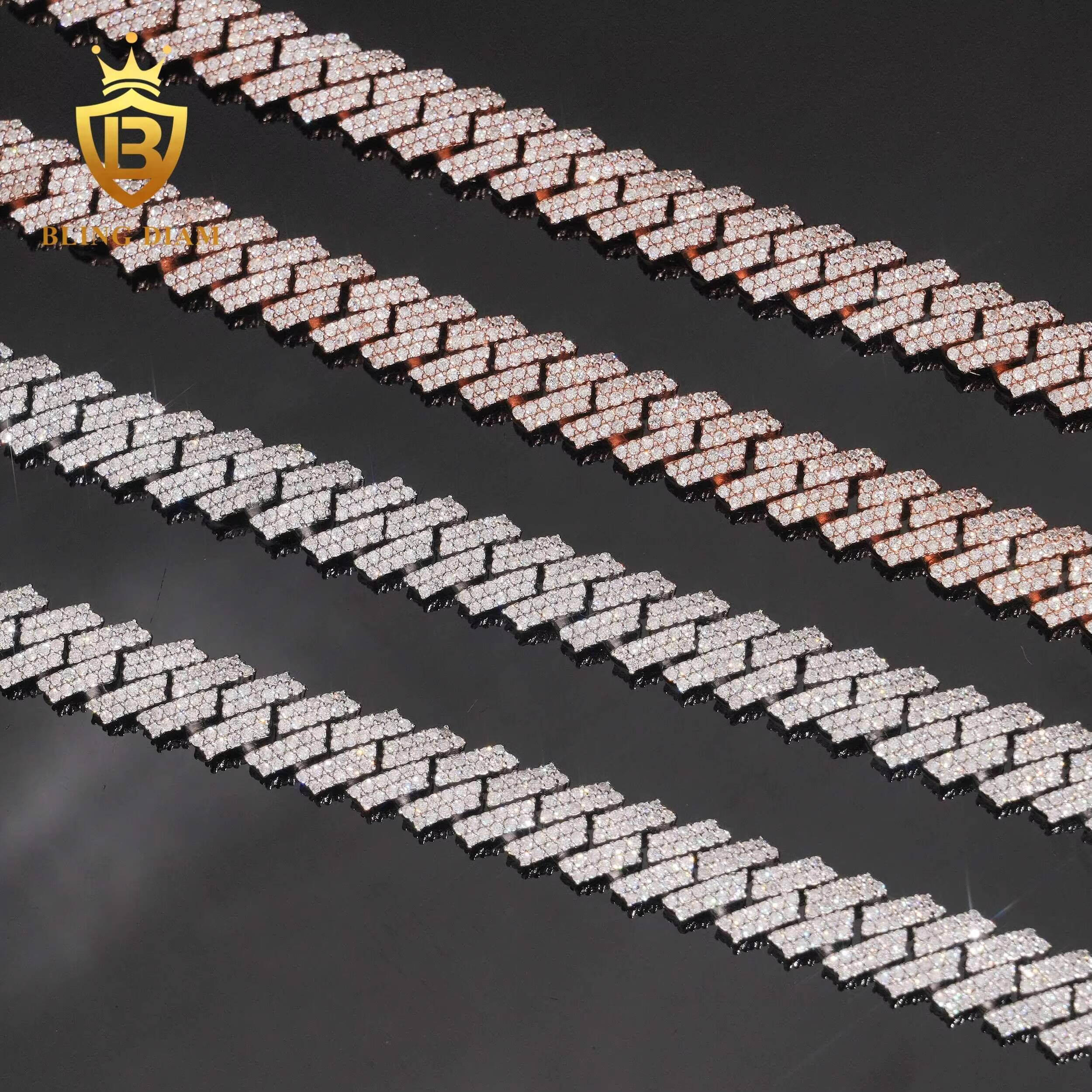 Hot Sale Fine Jewelry 925 Sterling Silver 8mm Hip Hop Moissanite Diamond Iced Out Moissanite Cuban Link Chain