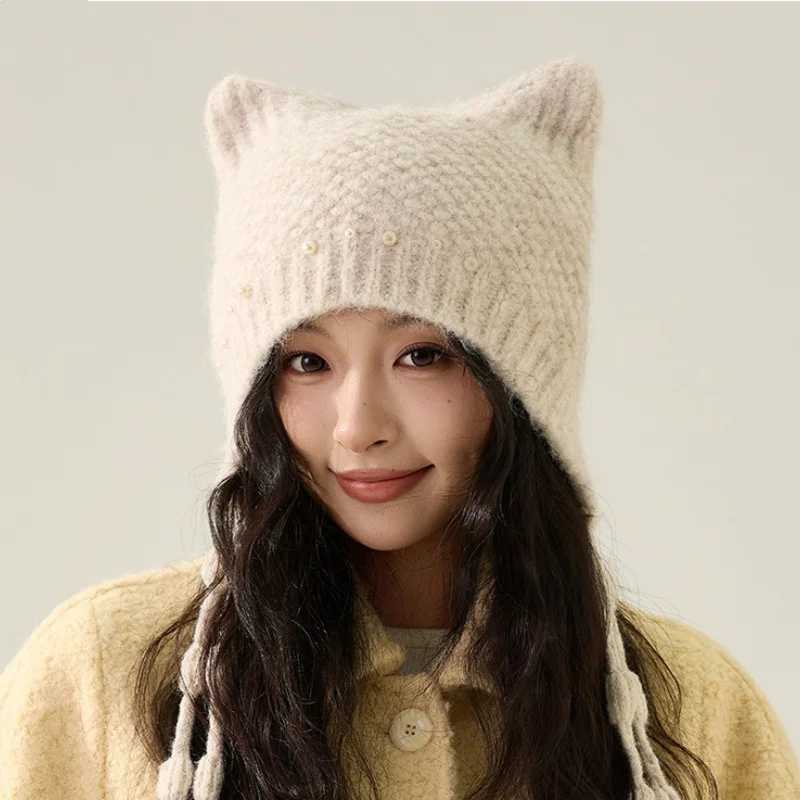 Unique Twisted Braid Knit Hat Winter Warmth Fringe Knit Earflap Hat Versatile Beanie Cat Lovely J251022