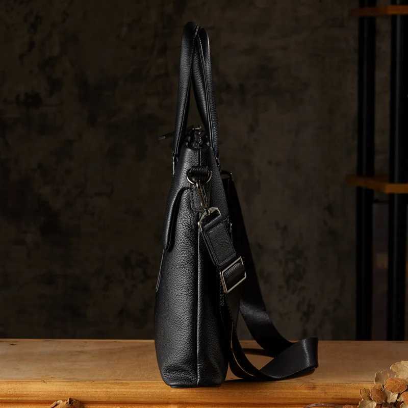 2025 New Genuine Leather Mens Handbag Business Casual Briefcase Horizontal 14 Inch Laptop Bag Shoulder Messenger Bags Fashion W251022