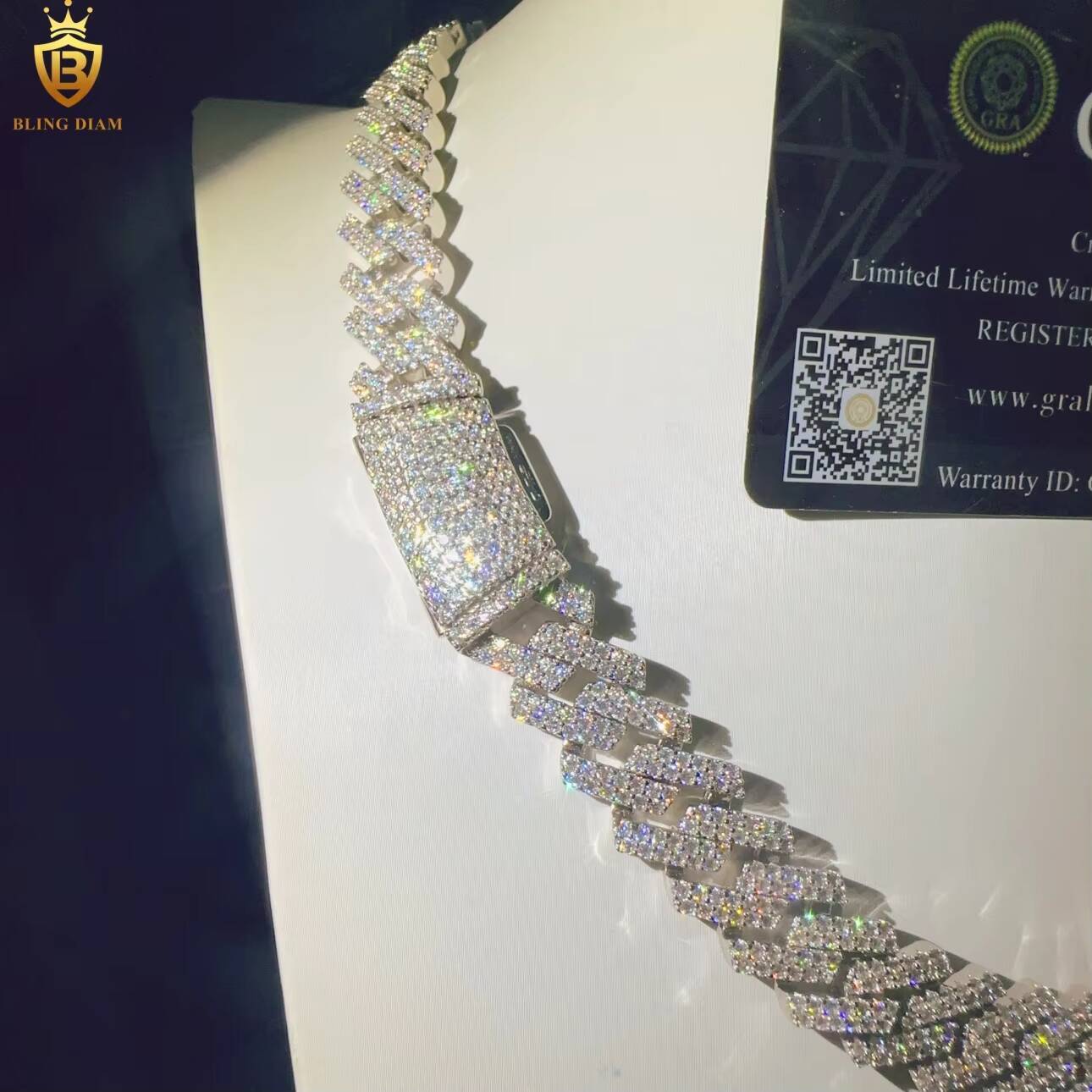 GRA Certificated 135mm Fashion Luxury VVS Moissanite Diamond Iced Out Necklace Miami Cuban Link Chain