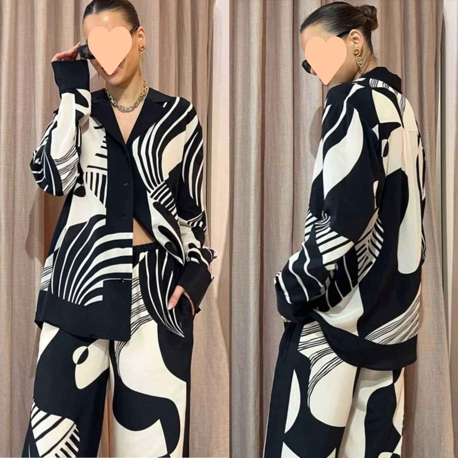 Long Pant Sets Autumn New Long Sleeve Shirt Loose Print Casual 2 Piece Sets Women Outfit Ladies Two Piece Set For Women OfficeT251022