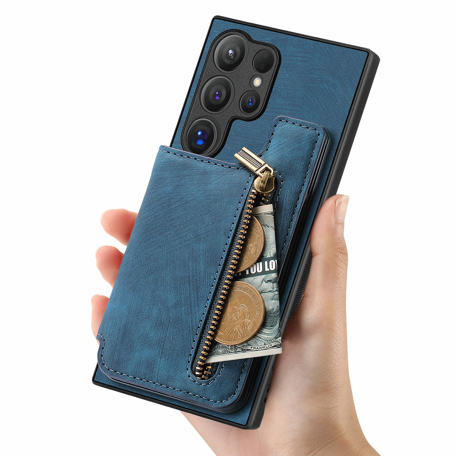 Full Leather Case with Zipper Card Slot for Galaxy A17 A56 S25 Ultra S24 S23 S22 S21 FE A55 A35 A73 A53 Note 20 Protection