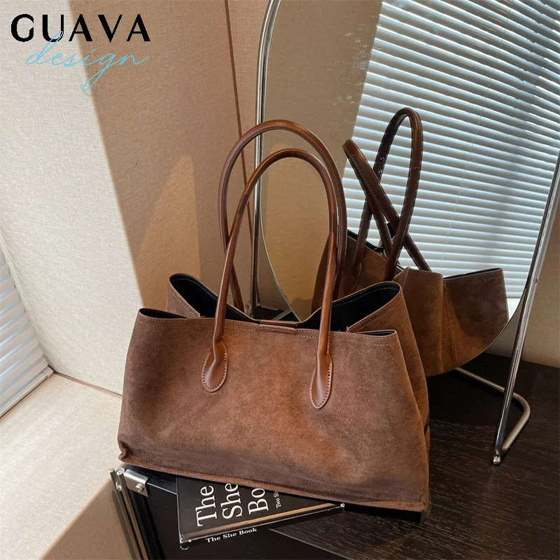 Elegant Faux Suede Handbags Women England Style Solid Casual tote Large Capacity Shoulder Bags Lady Retro Female Bags 251021