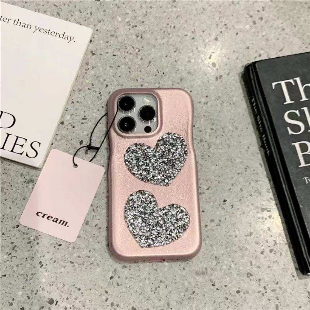 Ice Pink Heart Diamond iPhone Phone Case Compatible with iPhone 17/16 Pro Simple Solid Color 15/14P Protective Cover 13