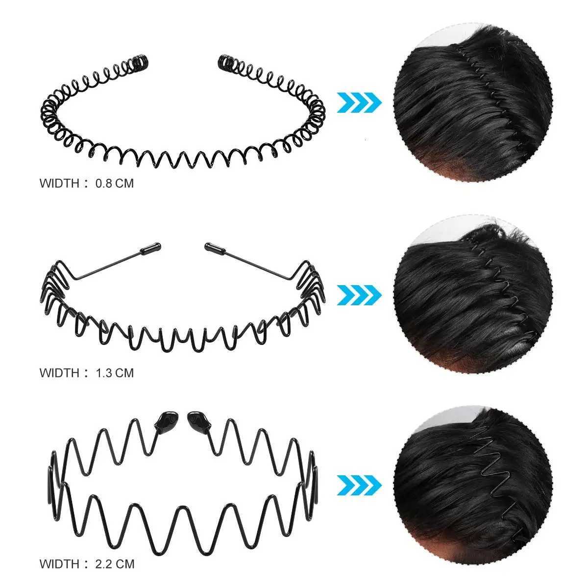Unisex Black Elastic Non Slip Simple Metal Headbands For Men Women Wavy Hairband Spring Hair Hoop Fashion Hair Accessories V251022