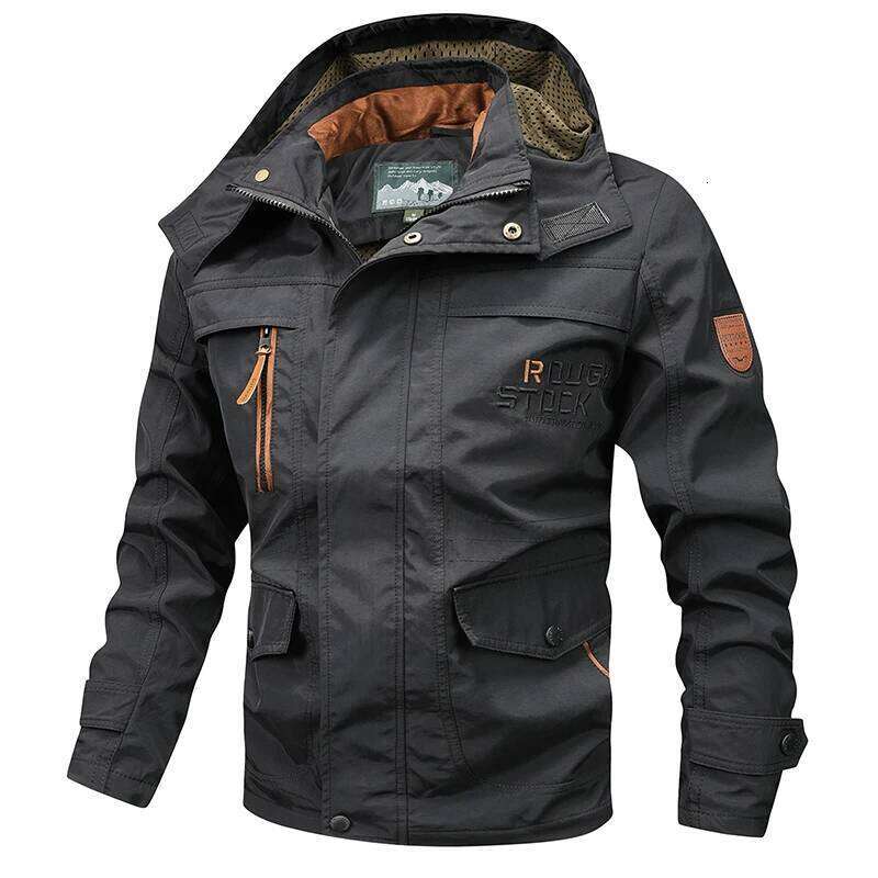 Spring Autumn New Windproof Casual Coat Detachable Hat Men Multi-Pocket Waterproof Military Jacket Male M-5Xl