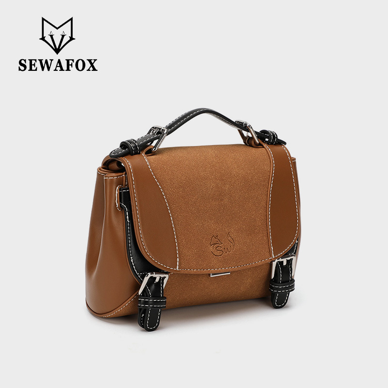 Sewafox Mini Backpack Women PU Leather Crossbody Shoulder Bag Removable Strap Brown White Purple Brown