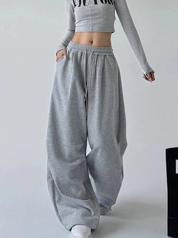 Y2K Harajuku Wide Leg Sweatpants Women Streetwear Baggy Oversize Gray Sports Pants High Waist Drawstring Casual Joggers Trousers 251017