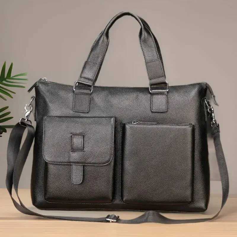 Bussiness Genuine Laptop Briefcase Large Cow Leather Protable For Man Woman Black Male Shoulder Or Crossbody Bag W251022