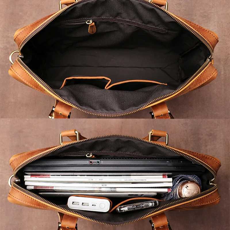 Vintage Cowhide Leather Lightweight Handbag Mens Business Office Briefcase 15 Notebook Laptop Bag Man Fashion Messenger Bag W251022