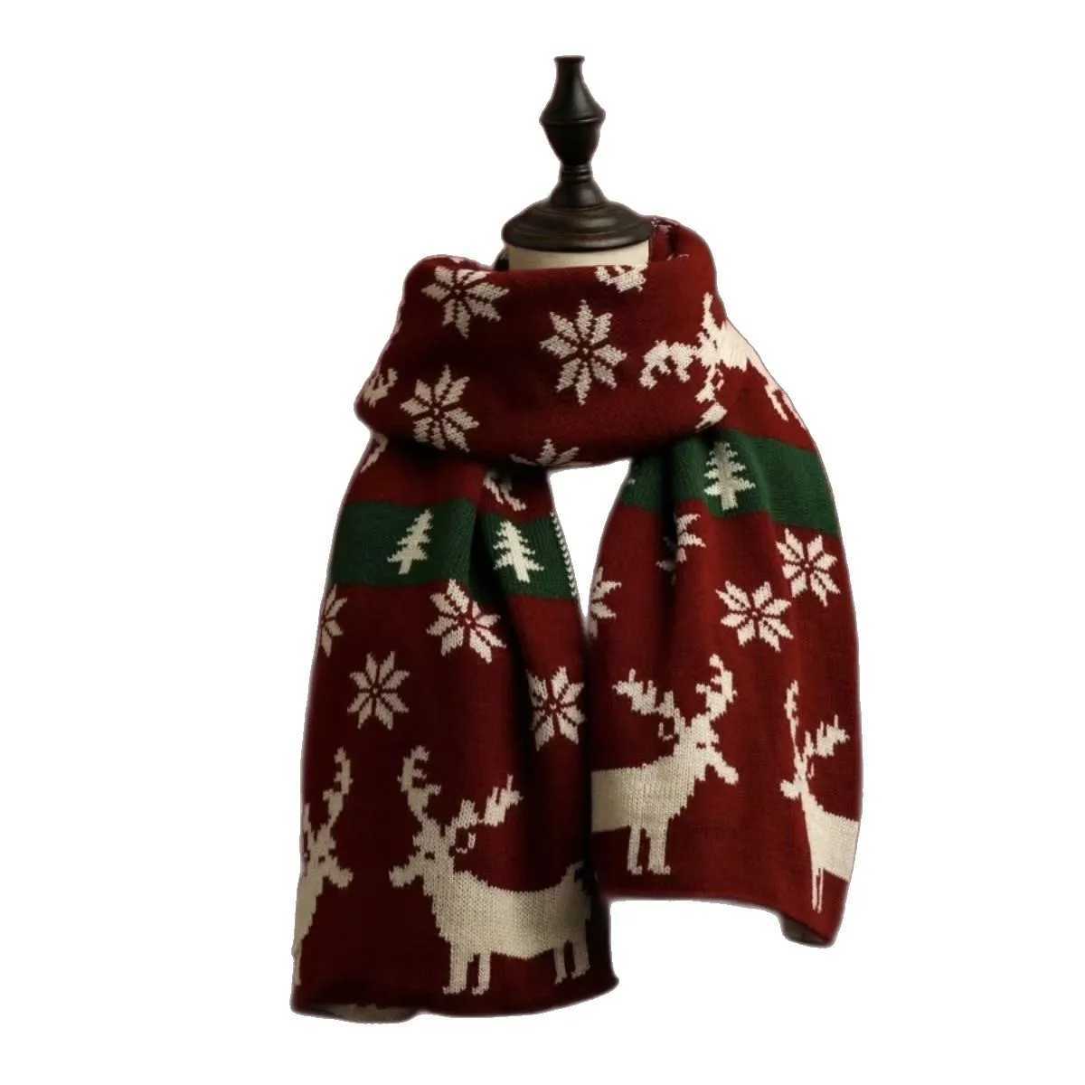 Christmas Reindeer Knitted Scarf Women Winter Warm Neck Warmer Soft Yarn Neck Wrap Winter Scarf J251022