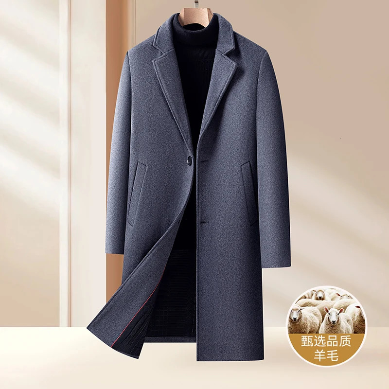 Highquality mens fashionable British style stylish and versatile solid color casual thickened long woolen coat 251015