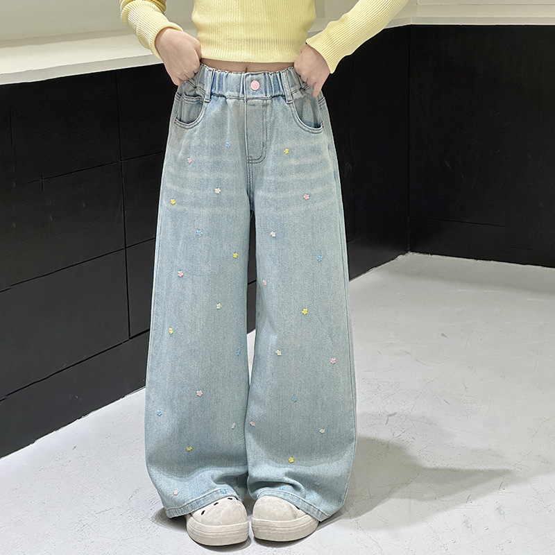 designer kids pants Fashion 2025 Wide Leg Jeans for Girls, Spring Loose Straight Leg Pants, Korean Style Casual Trousers for Big Girl Teen