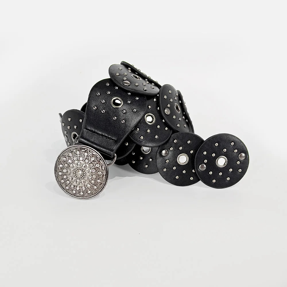 Womens Western Strass Belt High Quality Metal Hollow Ladies Wide Waistband Vintage Personalized Round Belts for Women Y2K Dress 251013