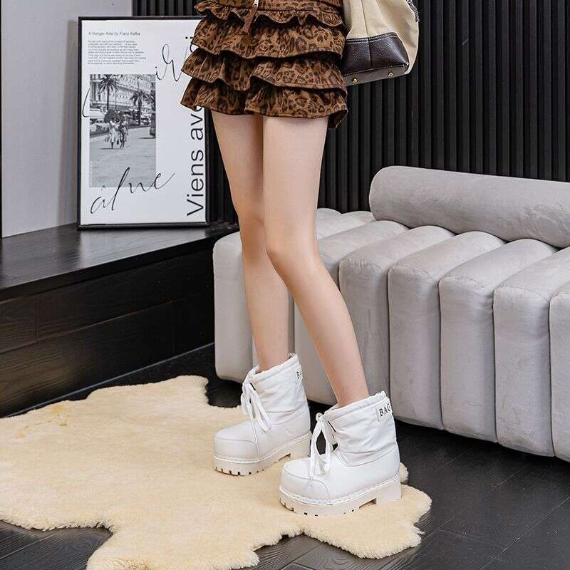 Ski Thick-Soled Snow 2025 Waterproof Winter Drawstring Stylish New Height-Increasing Non-Slip Cotton Shoes Warm Short Boots