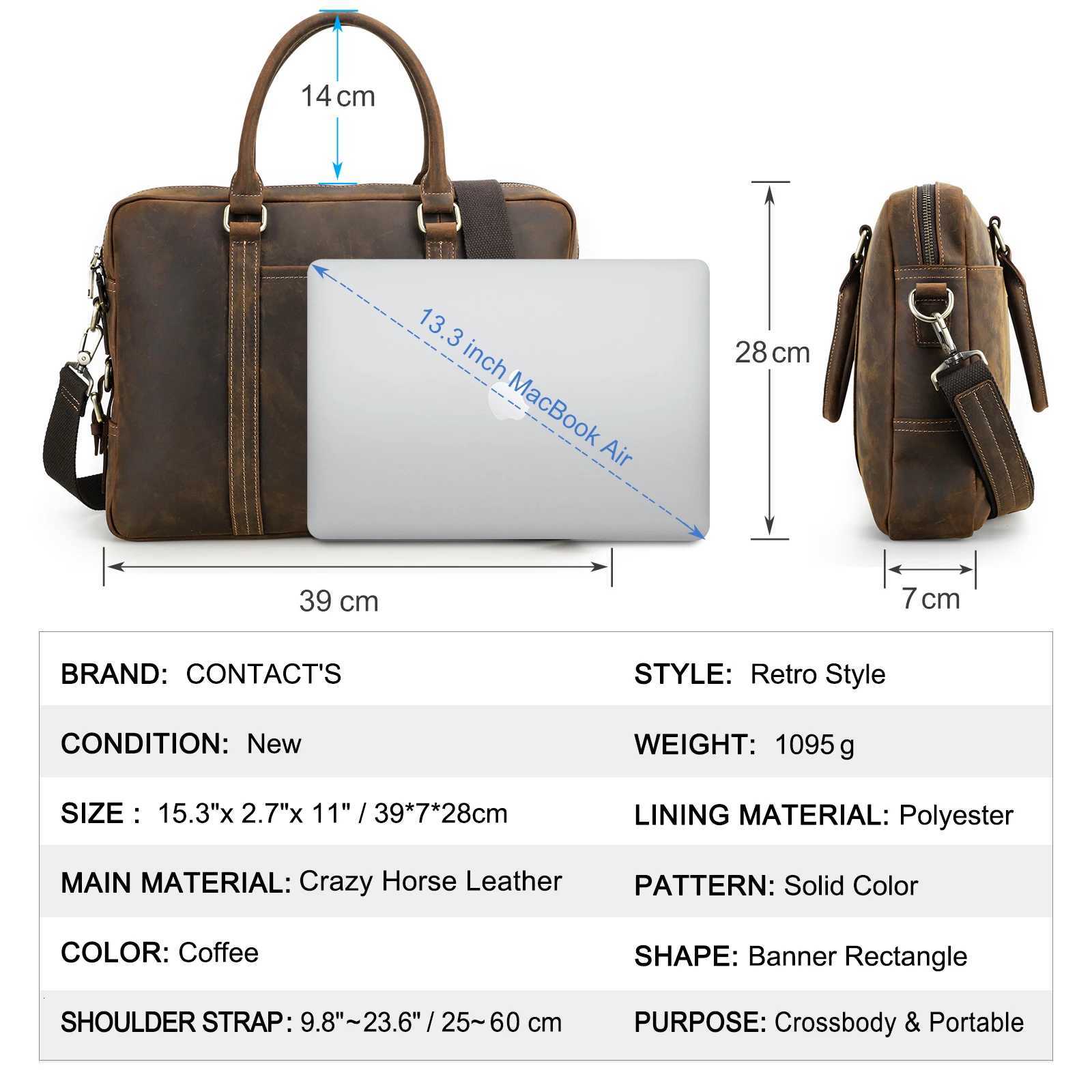 Genuine Crazy Horse Leather Men Laptop Bags Business Mens Briefcase Male Shoulder Tote Handbag Casual Crossbody Bag W251022
