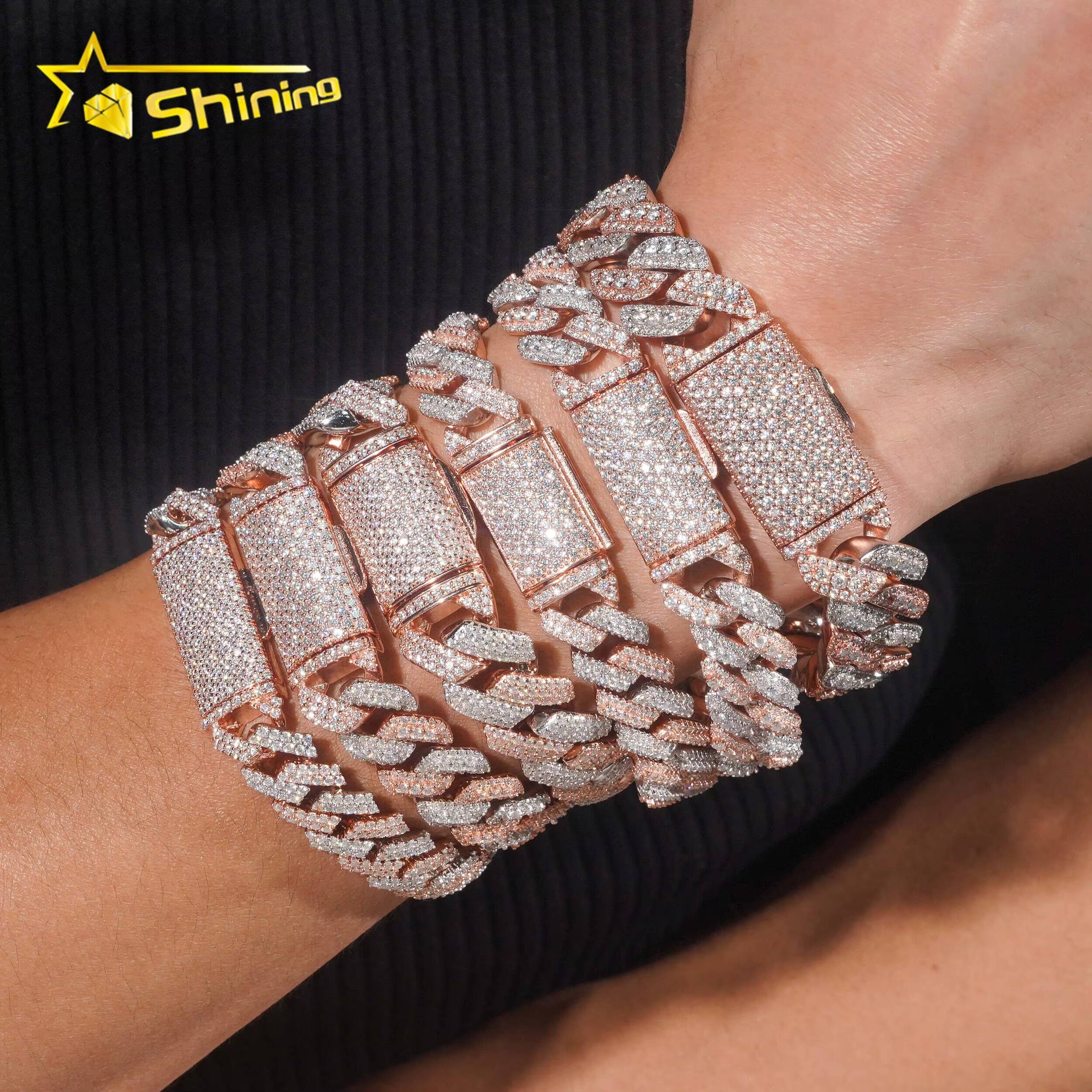 Pass Diamond Tester Rose Gold Two Tone High Quality Moissanite Diamond Hip Hop Bracelet 925 Silver Iced Out Cuban Lidynamic Bracelet