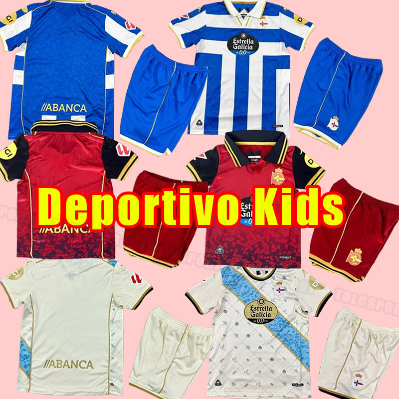 Kits kids Deportivo La Coruna Soccer Jerseys 2025 2026 Coruna Camisetas de futbol JUERGEN QUILES DONCEL Football Shirts child