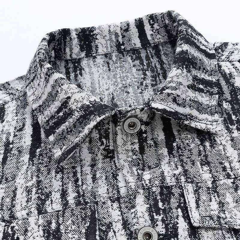 Men Denim Jacket Full Print Floral Vintage Oil Painting Streetwear National Trend Spring Autumn Fashion outdoor Coat