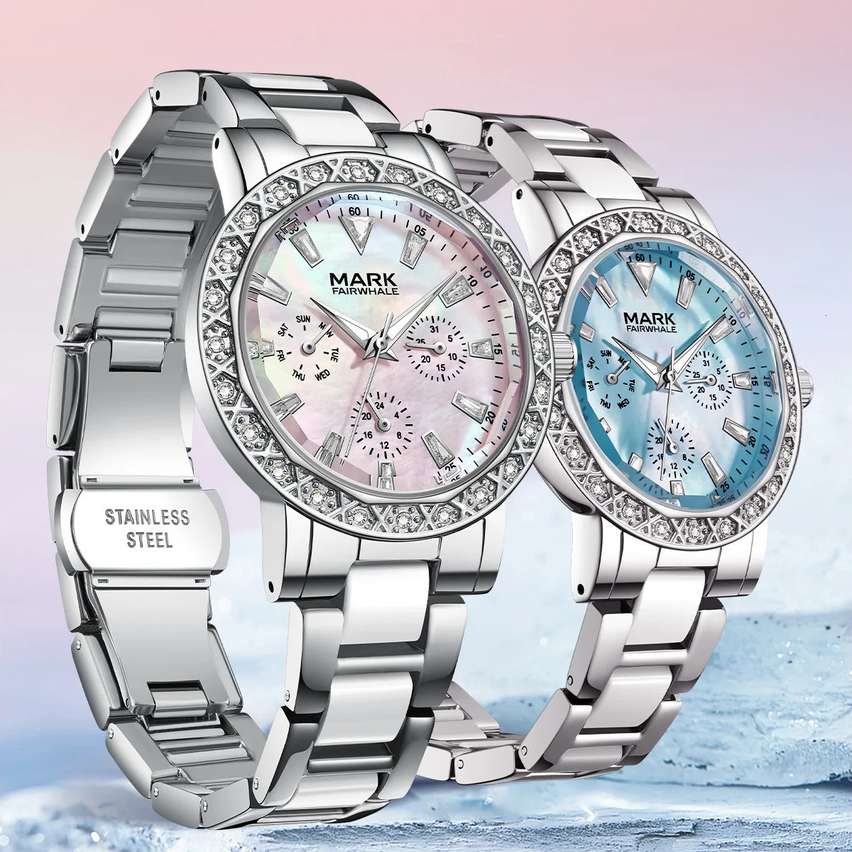 Mark Fairwhale Dress Pink Diamond Watch For Women Fashion Ceramic Chain Quartz Watch Brilliant Beimu Wristwatch Ladies 251021