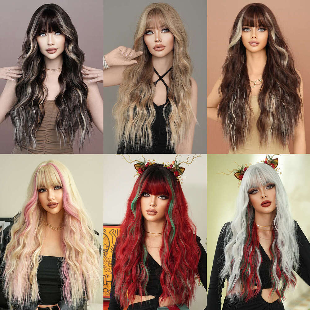 Women's Highlighted Blonde Long Curly Big Waves Skunk Stripe Fashion Synthetic Wig