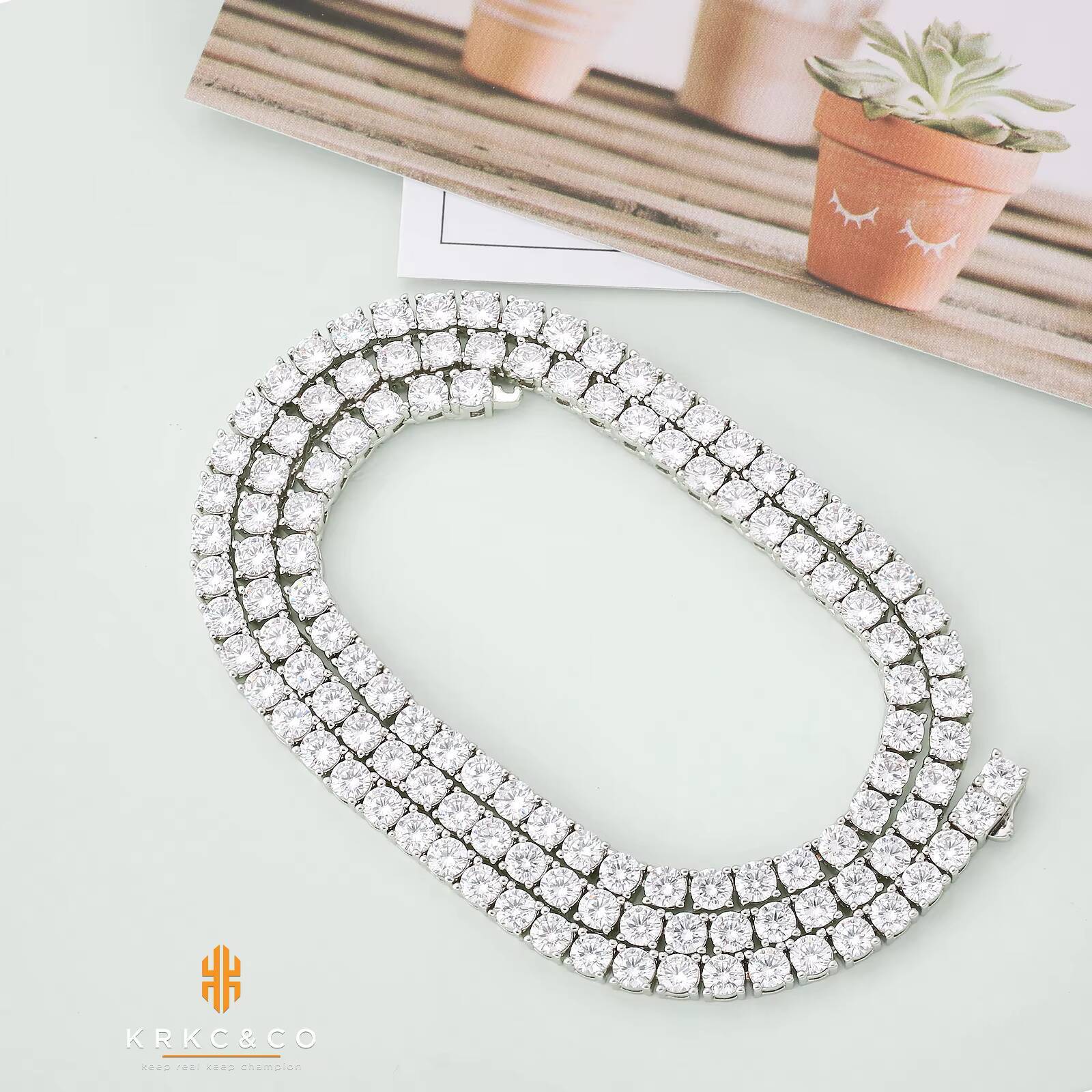 4mm Round Cubic Zirconia Tennis Chain Real 14K White Gold Plated Iced Out Hip Hop Bling Jewelry Womens Diamond Choker Necklace