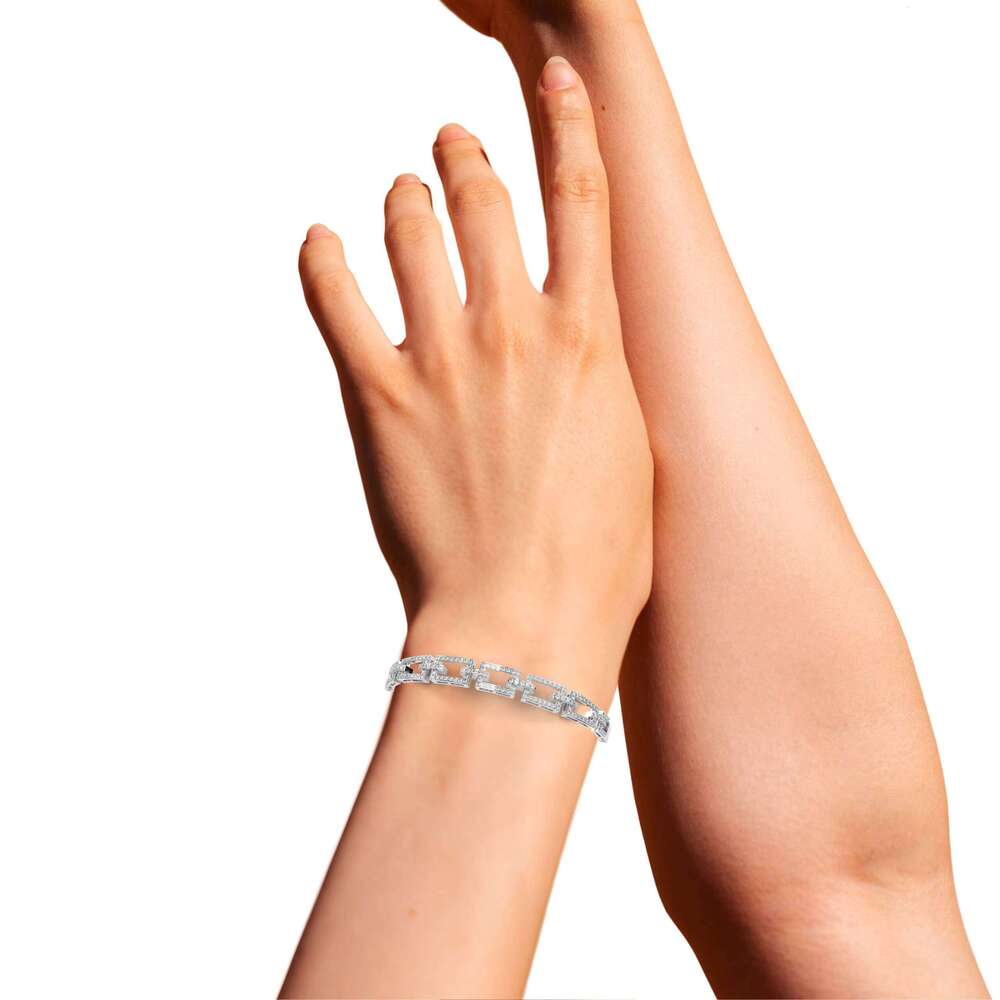 Women's Appearance Moissanite Bracelet with Rhinestone Rectangular Link Pearl Style Statement Chain Jewelry, Suitable for Daily Wear