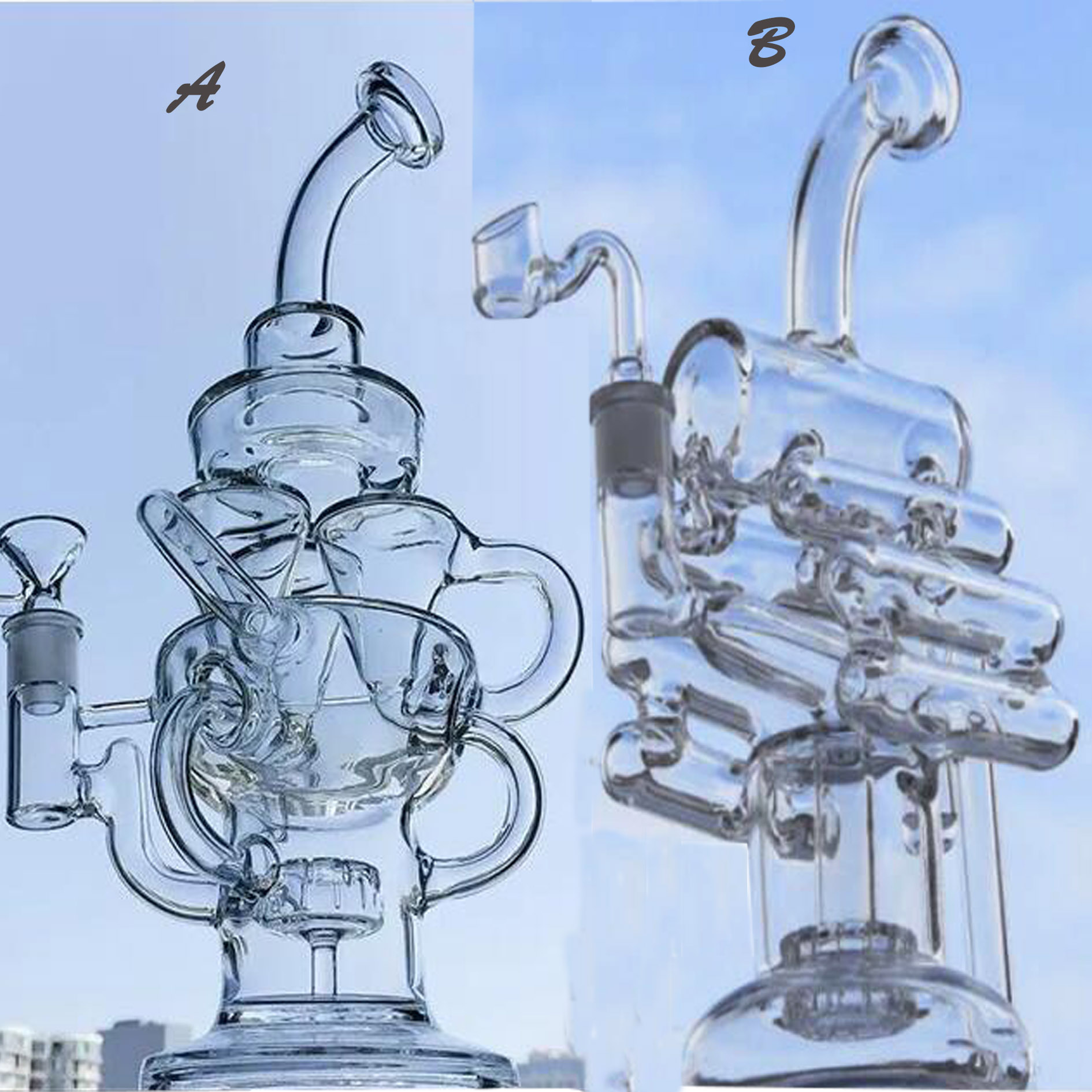 Glass Bong Recycler Bubbler Hookahs Water Bongs Thick Glass Smoking Water Pipes with 14mm bowl